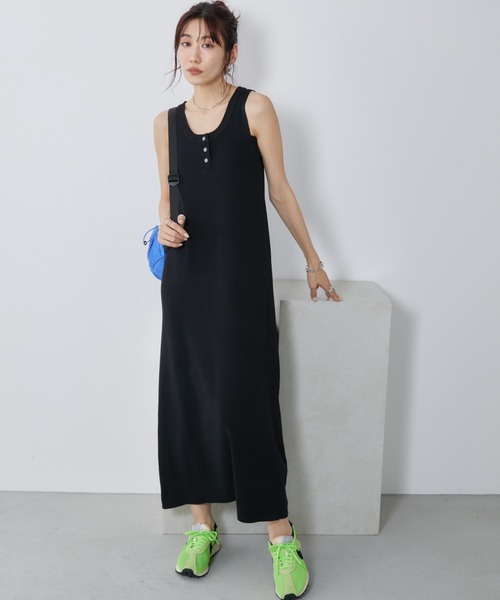 Auntie Rosa Holiday（アンティローザホリデー）の「ヘンリーネックニットロングワンピース（ワンピース・レディース・ブラック/ホワイト×ブラック/ブラック×ホワイト・FREE）」の6枚目の写真