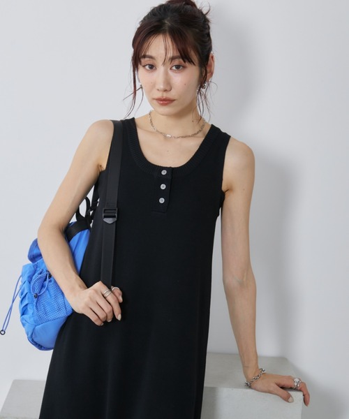 Auntie Rosa Holiday（アンティローザホリデー）の「ヘンリーネックニットロングワンピース（ワンピース・レディース・ブラック/ホワイト×ブラック/ブラック×ホワイト・FREE）」の9枚目の写真