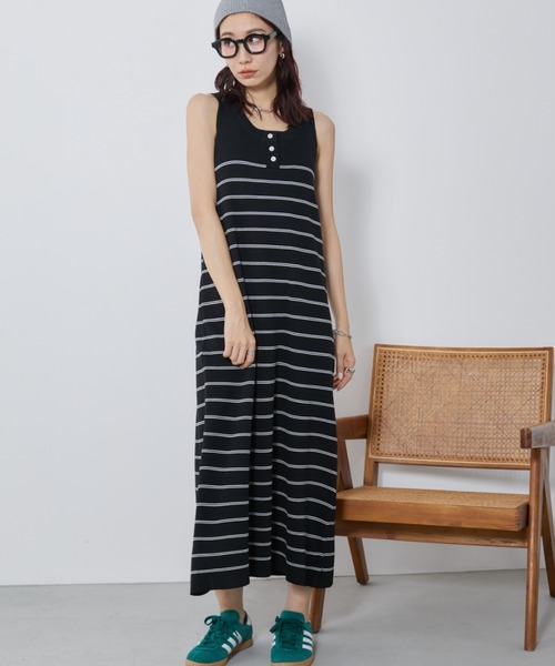 Auntie Rosa Holiday（アンティローザホリデー）の「ヘンリーネックニットロングワンピース（ワンピース・レディース・ブラック/ホワイト×ブラック/ブラック×ホワイト・FREE）」の22枚目の写真