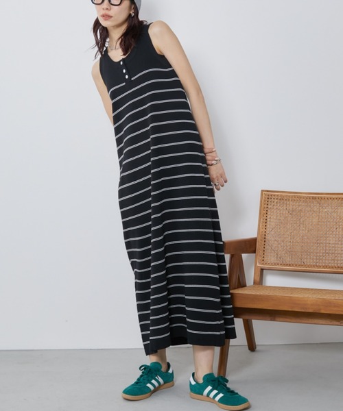 Auntie Rosa Holiday(アンティローザホリデー)の「ヘンリーネックニットロングワンピース(ワンピース・レディース・ブラック/ホワイト×ブラック/ブラック×ホワイト・FREE)」の9枚目の写真