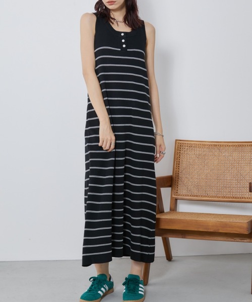Auntie Rosa Holiday(アンティローザホリデー)の「ヘンリーネックニットロングワンピース(ワンピース・レディース・ブラック/ホワイト×ブラック/ブラック×ホワイト・FREE)」の10枚目の写真