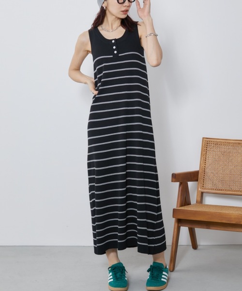 Auntie Rosa Holiday(アンティローザホリデー)の「ヘンリーネックニットロングワンピース(ワンピース・レディース・ブラック/ホワイト×ブラック/ブラック×ホワイト・FREE)」の11枚目の写真