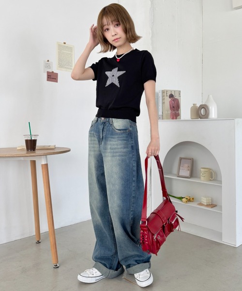 SOLLON.(ソルロン)の「スターモチーフ半袖チビトップス(Tシャツ/カットソー・レディース・レッド/ホワイト/ブラック・FREE)」の22枚目の写真