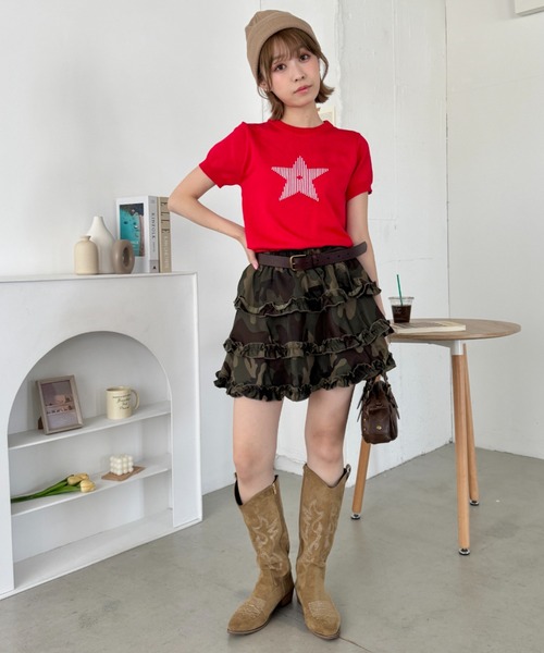 SOLLON.(ソルロン)の「スターモチーフ半袖チビトップス(Tシャツ/カットソー・レディース・レッド/ホワイト/ブラック・FREE)」の12枚目の写真