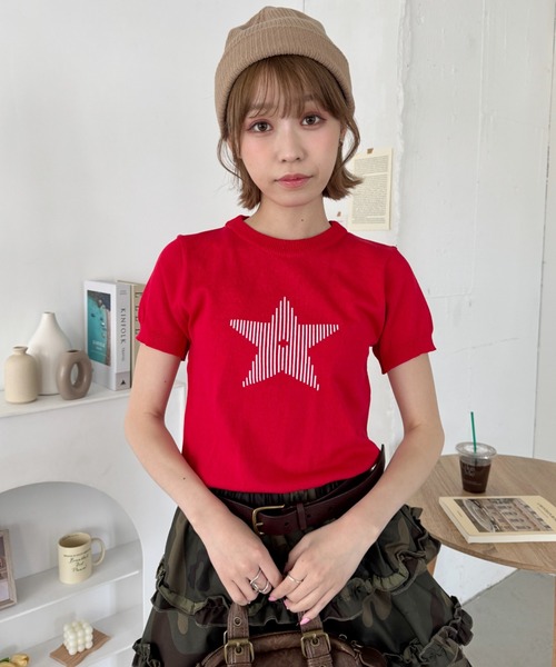 SOLLON.(ソルロン)の「スターモチーフ半袖チビトップス(Tシャツ/カットソー・レディース・レッド/ホワイト/ブラック・FREE)」の16枚目の写真