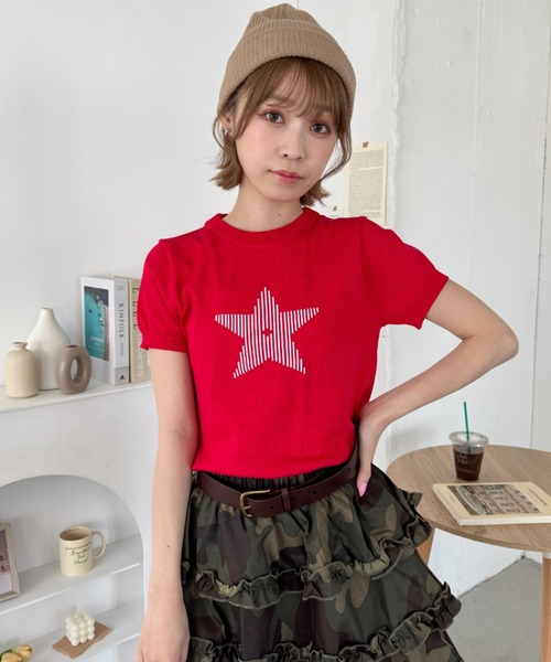 SOLLON.(ソルロン)の「スターモチーフ半袖チビトップス(Tシャツ/カットソー・レディース・レッド/ホワイト/ブラック・FREE)」の15枚目の写真