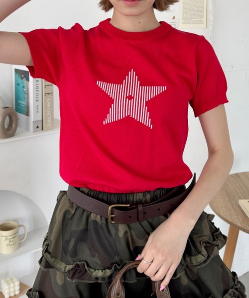 SOLLON.(ソルロン)の「スターモチーフ半袖チビトップス(Tシャツ/カットソー・レディース・レッド/ホワイト/ブラック・FREE)」の18枚目の写真