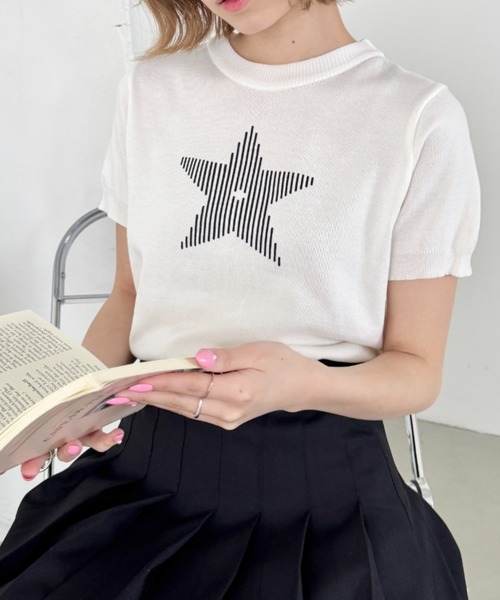 SOLLON.(ソルロン)の「スターモチーフ半袖チビトップス(Tシャツ/カットソー・レディース・レッド/ホワイト/ブラック・FREE)」の11枚目の写真