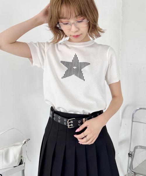 SOLLON.(ソルロン)の「スターモチーフ半袖チビトップス(Tシャツ/カットソー・レディース・レッド/ホワイト/ブラック・FREE)」の8枚目の写真