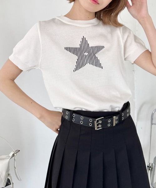 SOLLON.(ソルロン)の「スターモチーフ半袖チビトップス(Tシャツ/カットソー・レディース・レッド/ホワイト/ブラック・FREE)」の10枚目の写真