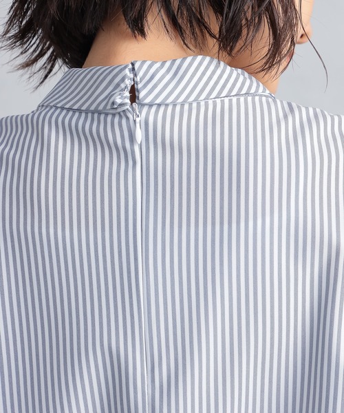 GALLORIA（ギャローリア）の「【キレメクシリーズ】さらっと快適・着心地楽々　ボウタイブラウス（シャツ/ブラウス・レディース・ホワイト×ネイビー/ライトブルー/ホワイト・S/M/L/LL）」の9枚目の写真