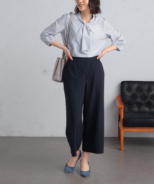 GALLORIA（ギャローリア）の「【キレメクシリーズ】さらっと快適・着心地楽々　ボウタイブラウス（シャツ/ブラウス・レディース・ホワイト×ネイビー/ライトブルー/ホワイト・S/M/L/LL）」の11枚目の写真