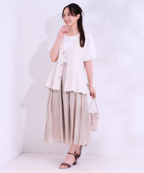 SHOO・LA・RUE（シューラルー）の「ナチュラルなシワ加工が大人見え エアリーロングスカート（スカート・レディース・ネイビー/オレンジ/ライトベージュ/グリーン・00）」の20枚目の写真