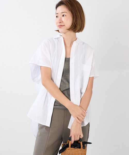 normment(ノーメント)の「【normment】ストライプジャガードブラウス-STRIPE JQD BLOUSE(シャツ/ブラウス・レディース・ブラック/ホワイト・FREE)」の2枚目の写真