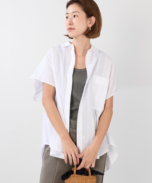 normment(ノーメント)の「【normment】ストライプジャガードブラウス-STRIPE JQD BLOUSE(シャツ/ブラウス・レディース・ブラック/ホワイト・FREE)」の3枚目の写真
