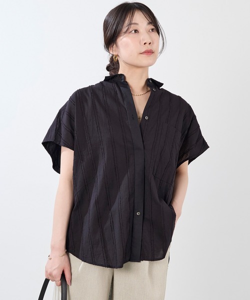 normment(ノーメント)の「【normment】ストライプジャガードブラウス-STRIPE JQD BLOUSE(シャツ/ブラウス・レディース・ブラック/ホワイト・FREE)」の11枚目の写真