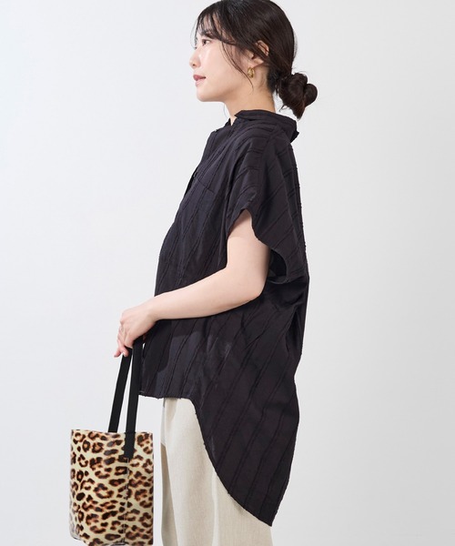 normment(ノーメント)の「【normment】ストライプジャガードブラウス-STRIPE JQD BLOUSE(シャツ/ブラウス・レディース・ブラック/ホワイト・FREE)」の14枚目の写真