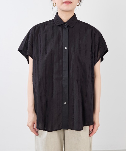 normment(ノーメント)の「【normment】ストライプジャガードブラウス-STRIPE JQD BLOUSE(シャツ/ブラウス・レディース・ブラック/ホワイト・FREE)」の17枚目の写真