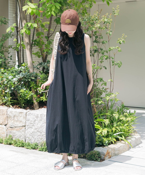 Amomento 黒のノースリーブバルーンワンピース Ampirula ワンピース ノースリーブバルーンワンピース