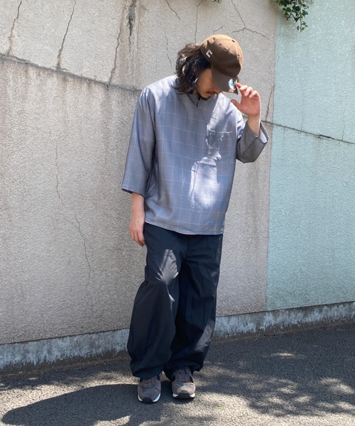 NO NEED(ノーニード)の「7分袖ノーカラーシャツTインナーセット(シャツ/ブラウス・メンズ・グレー系その他・M/L/LL)」の9枚目の写真