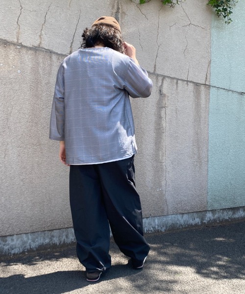 NO NEED(ノーニード)の「7分袖ノーカラーシャツTインナーセット(シャツ/ブラウス・メンズ・グレー系その他・M/L/LL)」の6枚目の写真