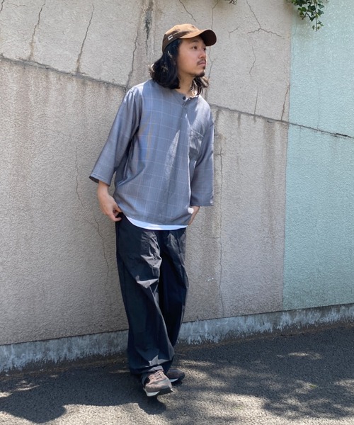NO NEED(ノーニード)の「7分袖ノーカラーシャツTインナーセット(シャツ/ブラウス・メンズ・グレー系その他・M/L/LL)」の5枚目の写真