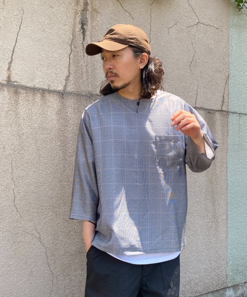 NO NEED(ノーニード)の「7分袖ノーカラーシャツTインナーセット(シャツ/ブラウス・メンズ・グレー系その他・M/L/LL)」の11枚目の写真