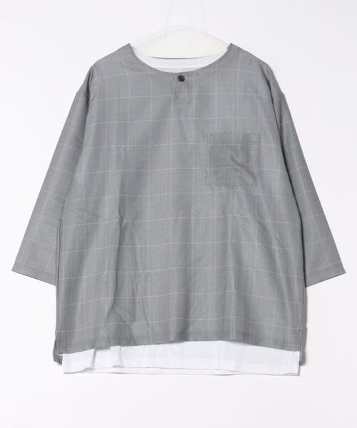 NO NEED(ノーニード)の「7分袖ノーカラーシャツTインナーセット(シャツ/ブラウス・メンズ・グレー系その他・M/L/LL)」の4枚目の写真