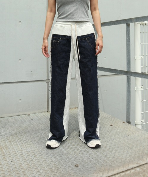 FIG&VIPER（フィグアンドバイパー）の「デニム×スウェットワイドPT（スウェットパンツ・レディース・ブルー/ダークブルー・FREE）」の17枚目の写真