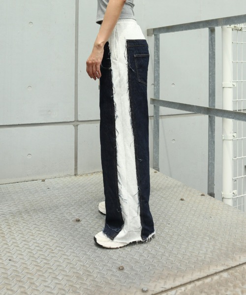 FIG&VIPER（フィグアンドバイパー）の「デニム×スウェットワイドPT（スウェットパンツ・レディース・ブルー/ダークブルー・FREE）」の18枚目の写真