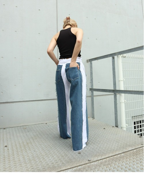 FIG&VIPER（フィグアンドバイパー）の「デニム×スウェットワイドPT（スウェットパンツ・レディース・ブルー/ダークブルー・FREE）」の14枚目の写真