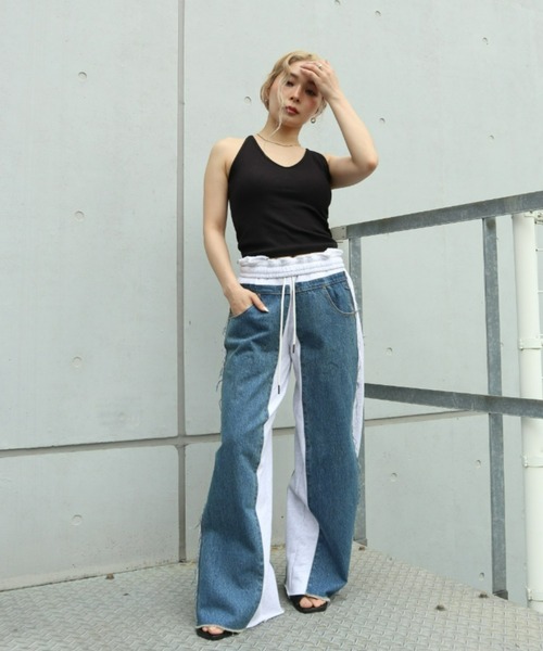 FIG&VIPER（フィグアンドバイパー）の「デニム×スウェットワイドPT（スウェットパンツ・レディース・ブルー/ダークブルー・FREE）」の13枚目の写真