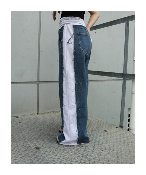 FIG&VIPER（フィグアンドバイパー）の「デニム×スウェットワイドPT（スウェットパンツ・レディース・ブルー/ダークブルー・FREE）」の3枚目の写真