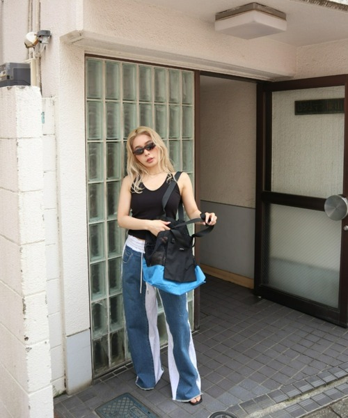 FIG&VIPER（フィグアンドバイパー）の「デニム×スウェットワイドPT（スウェットパンツ・レディース・ブルー/ダークブルー・FREE）」の6枚目の写真