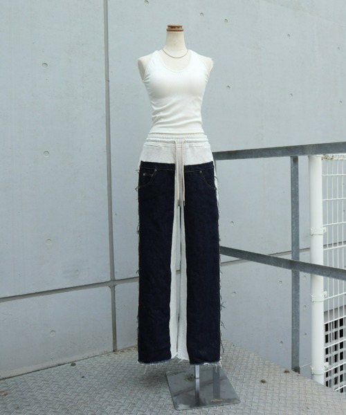 FIG&VIPER（フィグアンドバイパー）の「デニム×スウェットワイドPT（スウェットパンツ・レディース・ブルー/ダークブルー・FREE）」の7枚目の写真