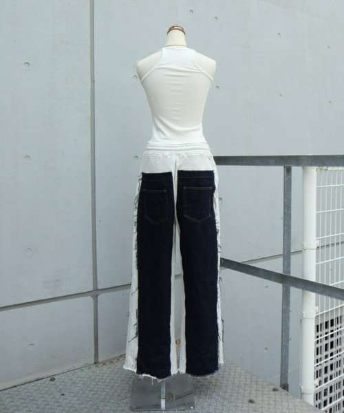 FIG&VIPER（フィグアンドバイパー）の「デニム×スウェットワイドPT（スウェットパンツ・レディース・ブルー/ダークブルー・FREE）」の9枚目の写真