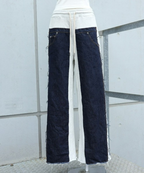 FIG&VIPER（フィグアンドバイパー）の「デニム×スウェットワイドPT（スウェットパンツ・レディース・ブルー/ダークブルー・FREE）」の11枚目の写真