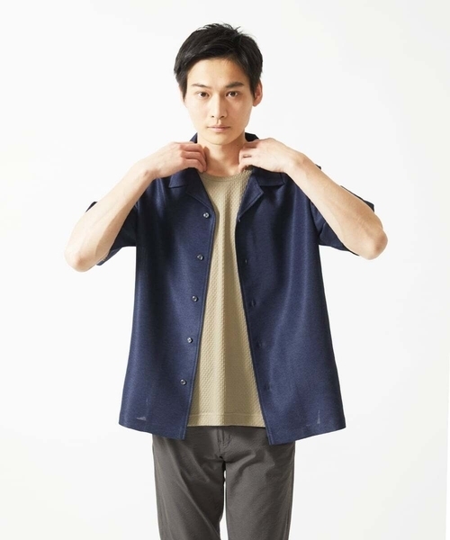 MK MICHEL KLEIN HOMME （エムケーミッシェルクランオム）の「【洗える / 快適高通気素材】カラミストレッチ開襟シャツ（シャツ/ブラウス・メンズ・ネイビー/アイボリー・46/48/51）」の4枚目の写真