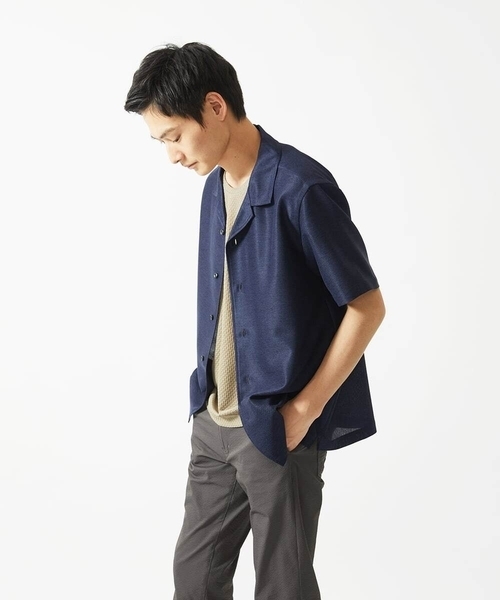 MK MICHEL KLEIN HOMME （エムケーミッシェルクランオム）の「【洗える / 快適高通気素材】カラミストレッチ開襟シャツ（シャツ/ブラウス・メンズ・ネイビー/アイボリー・46/48/51）」の5枚目の写真