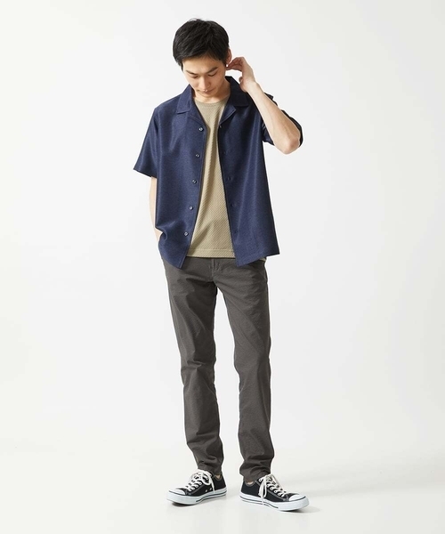 MK MICHEL KLEIN HOMME （エムケーミッシェルクランオム）の「【洗える / 快適高通気素材】カラミストレッチ開襟シャツ（シャツ/ブラウス・メンズ・ネイビー/アイボリー・46/48/51）」の6枚目の写真