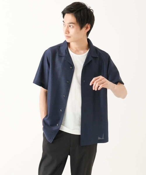 MK MICHEL KLEIN HOMME （エムケーミッシェルクランオム）の「【洗える / 快適高通気素材】カラミストレッチ開襟シャツ（シャツ/ブラウス・メンズ・ネイビー/アイボリー・46/48/51）」の8枚目の写真