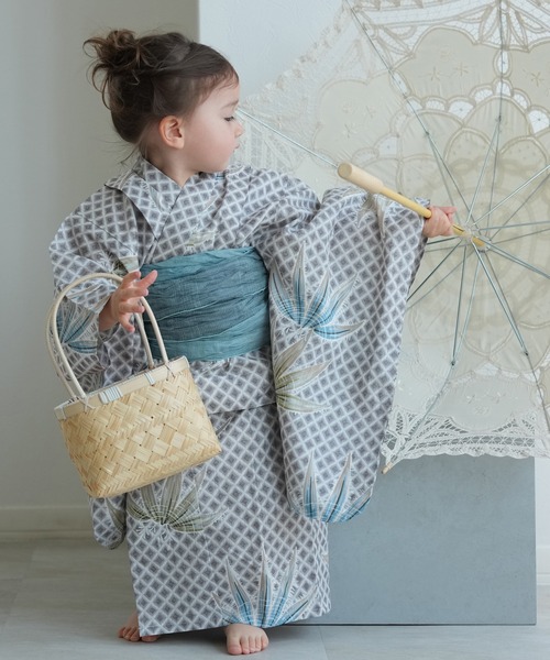 セール】キッズ浴衣3点セット utatane 切子紋と涼しげラムネ色の