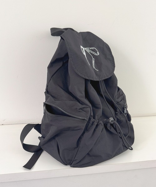 OUTDOOR 別注リボンバックパック リボン付き ブラックリュック OUTDOOR 別注リボンバックパック リボン付き ブラックリュック