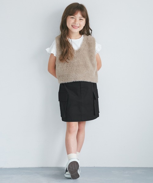 ROPE' PICNIC（ロペピクニック）の「【KIDS/キッズ】インパンツ付きストレッチカーゴミニスカート（スカート・キッズ・ベージュ/ブラック・S/L/M）」の3枚目の写真