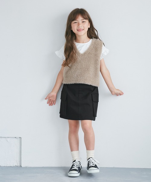 ROPE' PICNIC（ロペピクニック）の「【KIDS/キッズ】インパンツ付きストレッチカーゴミニスカート（スカート・キッズ・ベージュ/ブラック・S/L/M）」の4枚目の写真