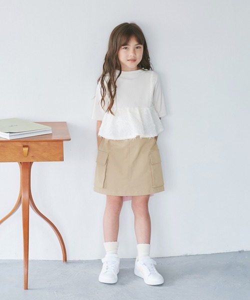 ROPE' PICNIC（ロペピクニック）の「【KIDS/キッズ】インパンツ付きストレッチカーゴミニスカート（スカート・キッズ・ベージュ/ブラック・S/L/M）」の6枚目の写真