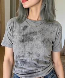 A'GEM/9 × .kom 『.KOMZ/ドットケーオーエムゼット』 ネックレス付きムラ染めウォッシュ×サイドドロストTシャツ
