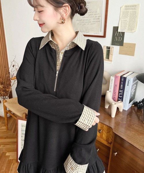 セール】シャツドッキングフリルミニワンピース（ワンピース