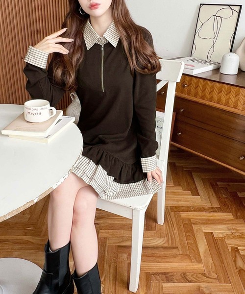 セール】シャツドッキングフリルミニワンピース（ワンピース