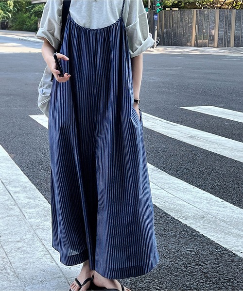 MAISON DE THERESE（メゾン ド テレーズ）の「ブルーストライプのサロペットオール（サロペット/オーバーオール・レディース・ブルー・M/L）」の2枚目の写真